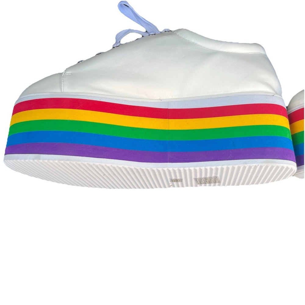 Rainbow White Platform Sneakers with Multicolor Stripes - Picture 4 of 9